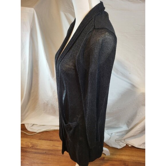 J. Jill Eve Long Cardigan Womens Size Medium Black Open Front Linen Blend - Picture 4 of 7